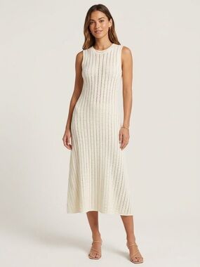 By Together Cream Crochet Pointelle Open Knit Midi Tank Dress Sleeveless Small